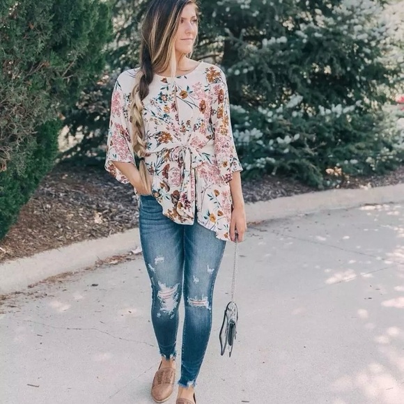 Women’s Willow & Root Floral Keyhole Tunic Top, Large, NWOT - Picture 2 of 6